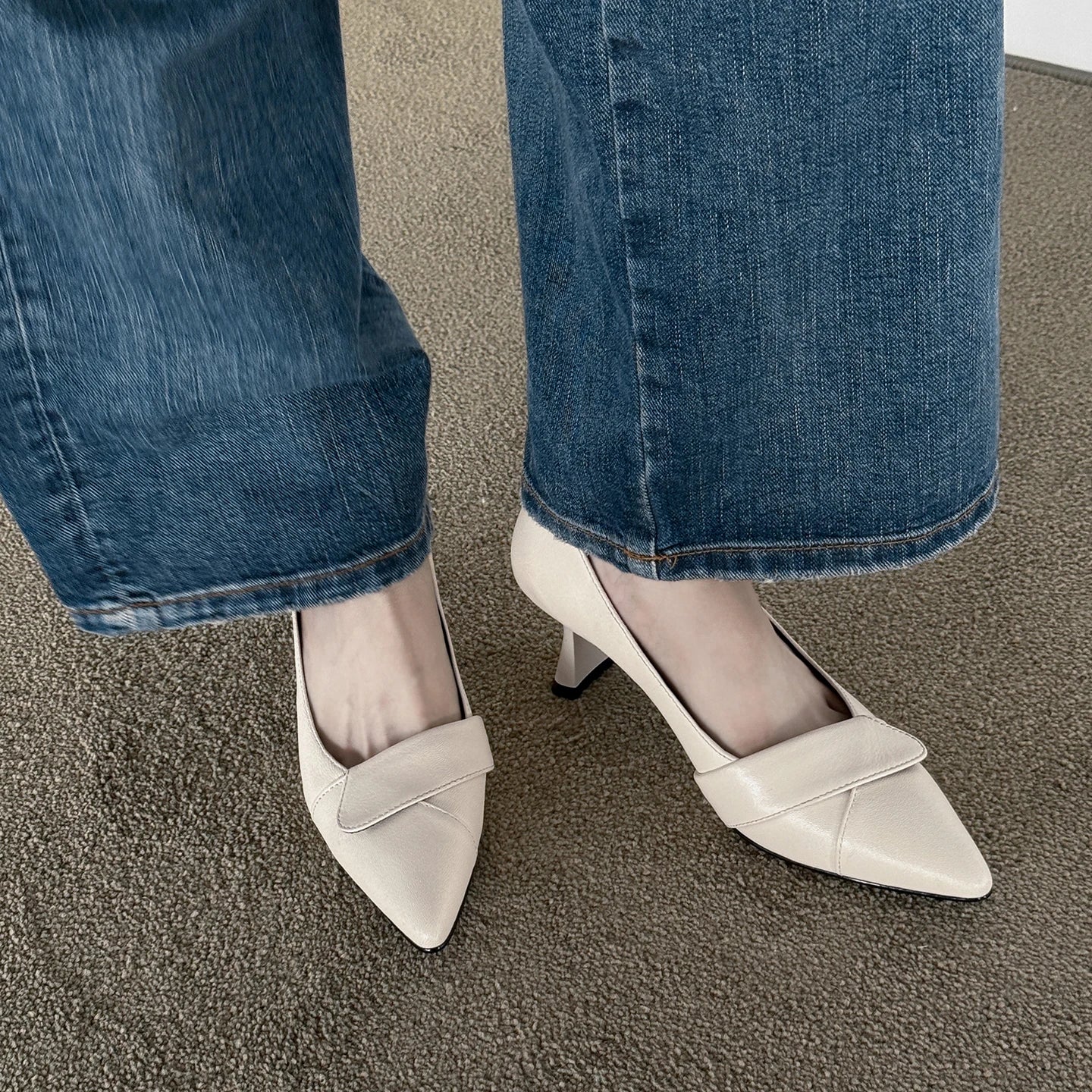 Arden Furtado Sheepskin Pointed Toe Chunky Pumps