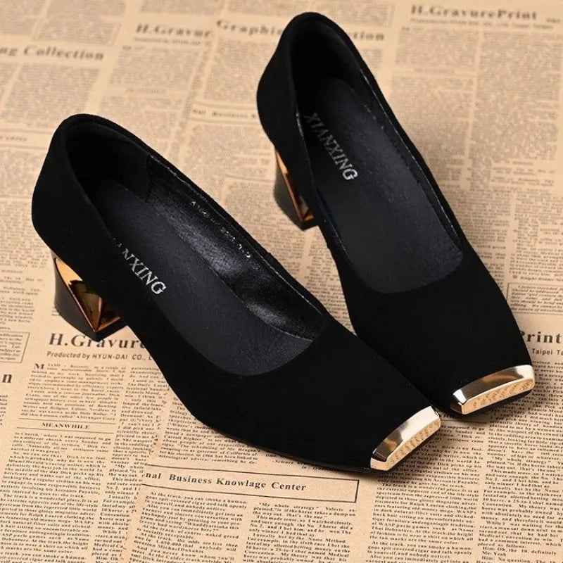 Retro Square Toe Mid Heel Slip-On Shoes