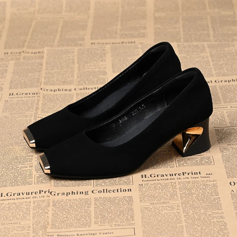 Retro Square Toe Mid Heel Slip-On Shoes