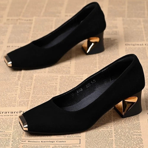 Retro Square Toe Mid Heel Slip-On Shoes