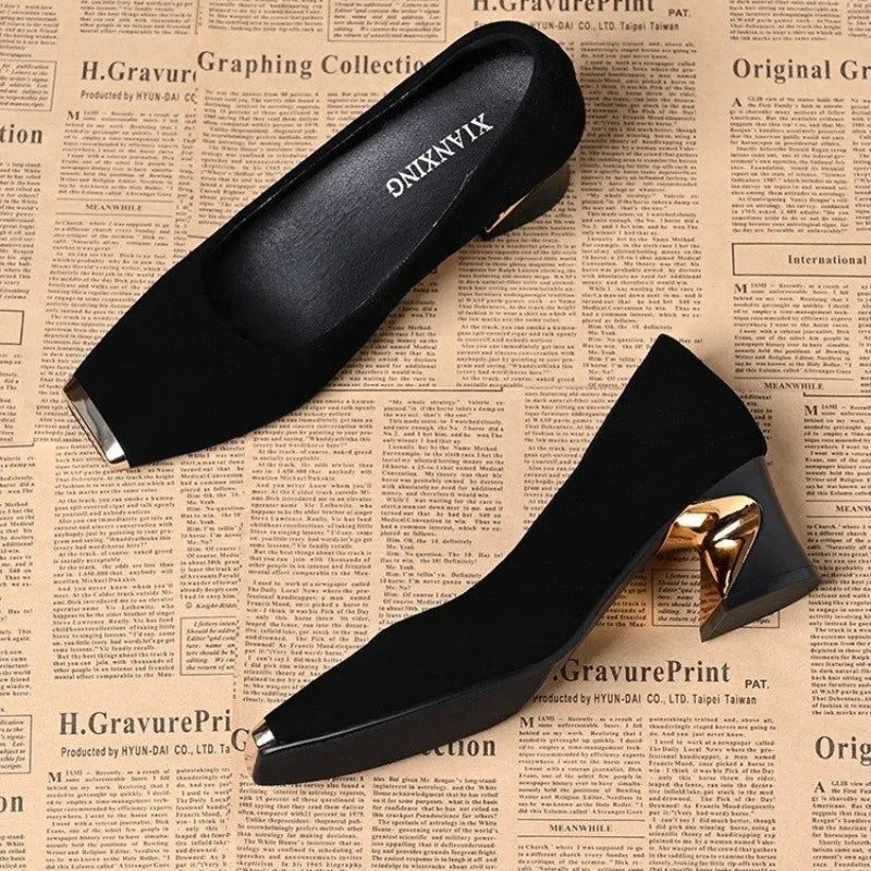 Retro Square Toe Mid Heel Slip-On Shoes